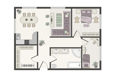 Interior scheme. Top view for modern furniture for decoration interior