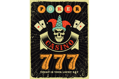 Casino poster. Vintage stylized placard for casino slot machines cards