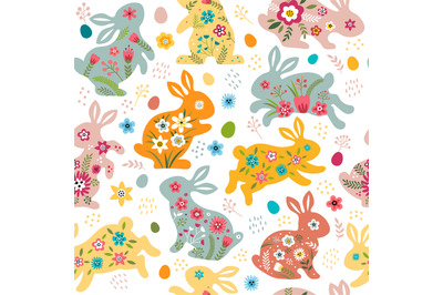 Easter pattern. Decorative botanical design seamless background with f