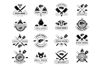 Steakhouse badges. Restaurant menu templates barbeque store logotype r