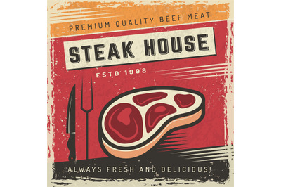 Meat poster. Steakhouse placard with place for text restaurant poster