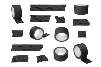 Roll tape. Sticky stationary black tape decent vector realistic templa