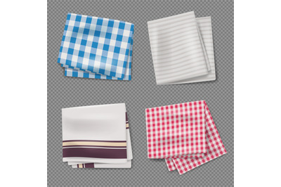 Kitchen towels. Realistic textile colored napkin collections for kitch