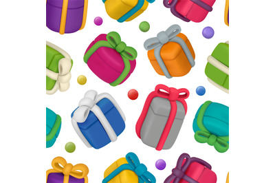 Boxes pattern. Gift plasticine containers with ribbons decent vector s