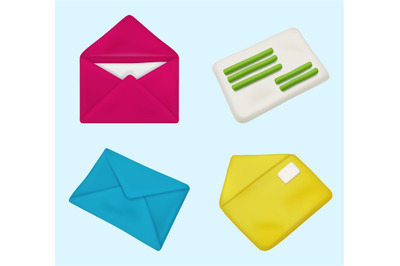 Envelope. Open and closed plasticine envelope letters 3d realistic ema