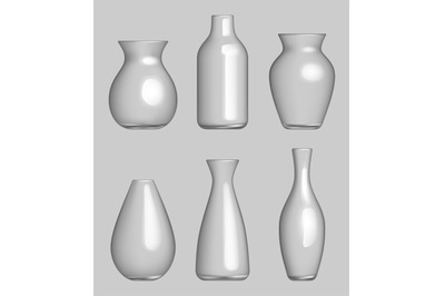 Vase for flowers. Realistic transparent vase geometric different forms