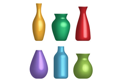 Colored vase. Realistic geometric containers for flowers interior mode