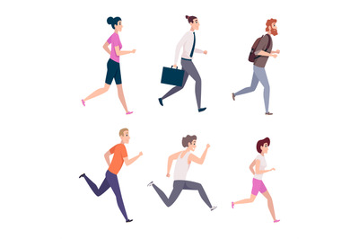 Running people. Marathon runners sport exercises jogging healthy activ