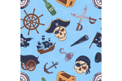 Pirate pattern. Drawing sailor elements wooden battle ship skull bones