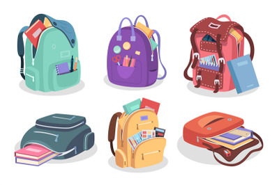 School backpack. Packages and containers for students and pupils suppl