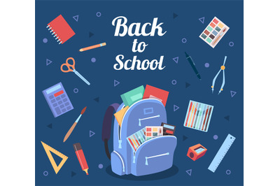 Back to school background. Backpack and school accessories education i