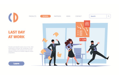 Dismissal landing. Unemployment characters sad office angry bosses cry
