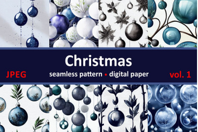 Blue Christmas decorations. Seamless return pattern. Vintage motif