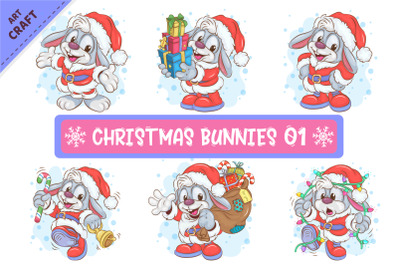 Set of Christmas Bunnies 01. Clipart.