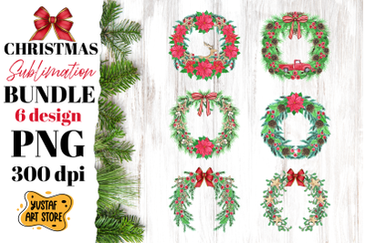 Christmas Wreath Bundle PNG. Christmas round sign 6 design