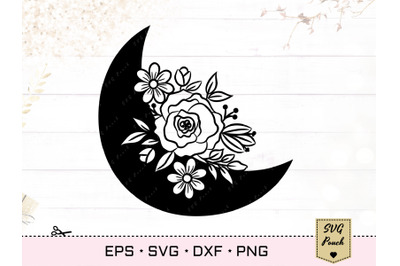 Flower crescent moon svg cut file