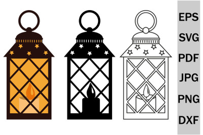 Vintage lantern template with SVG candle&2C; cutting file