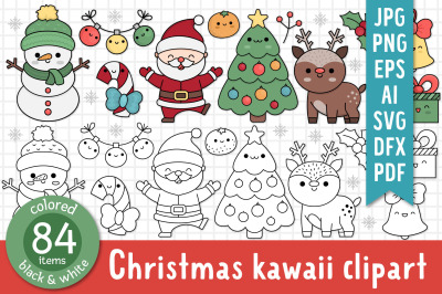 Christmas kawaii clipart for kids