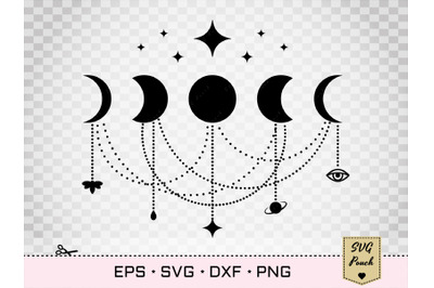 Moon phases svg with hanging pendants