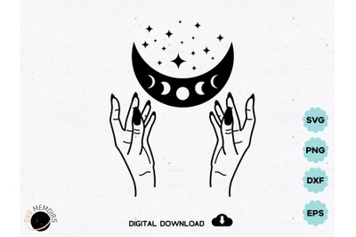 Witch hands and celestial moon SVG