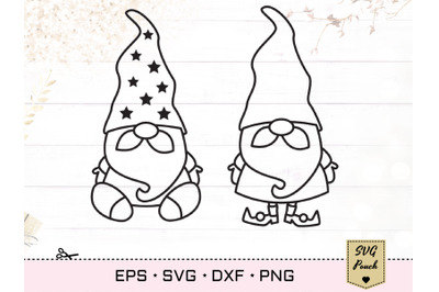 Xmas Outline Gnomes SVG