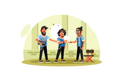 Movie Director, Assistant and Actor Vector Illustration