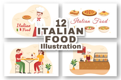 12 Italian Food Restaurant Illustration