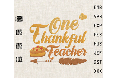 One Thankful Teacher Thanksgiving Embroidery