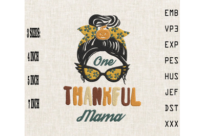 One Thankful Bun Mama Thanksgiving Embroidery