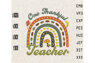 One Thankful Teacher Rainbow Embroidery