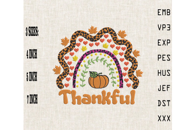 Thankful Pumpkin Rainbow Thanksgiving Embroidery