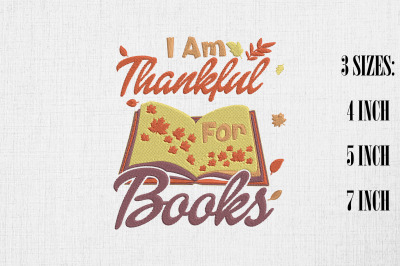 I Am Thankful For Books Thanksgiving Embroidery