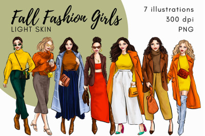 Fall Fashion Girls - Light Skin Watercolor Fashion Clipart