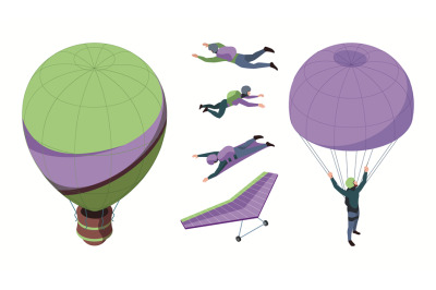 Air tourism. Flying adventure air balloons for travellers parachuting