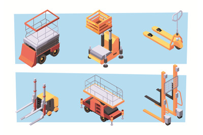 Lifting platforms. Vehicles for house building processes garish vector