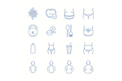 Overweight icons. Fats stages diet waist problems fitting belly garish