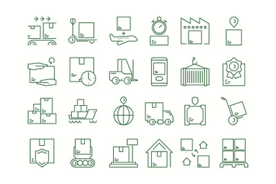 Storage symbols. Logistic delivery icons warehouse packages garish vec