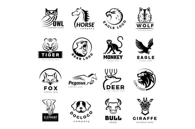 Animals symbols. Vet clinic logo with pets symbols wild animals illust