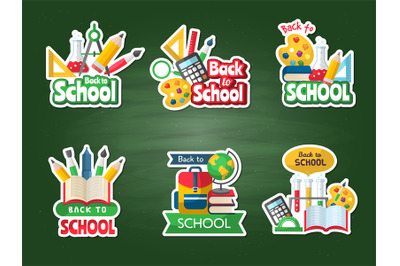 Back to school badges. Education concept colored labels and emblems fo