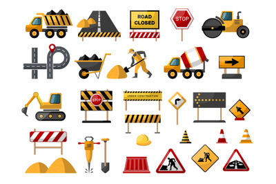 Road constructing. Professional tools for repair street roads instrume