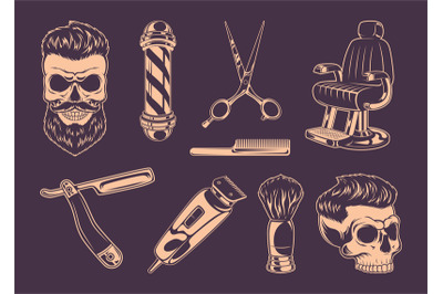 Barber shop. Brush hair scissors danger blade barber shop elements exa