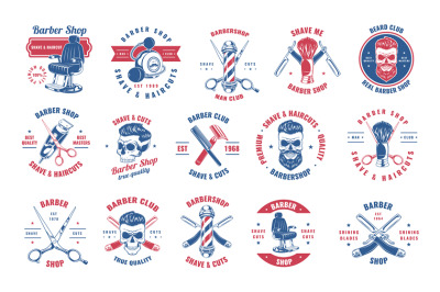 Barber labels. Barbershop stickers haircut blades for fashion stylish