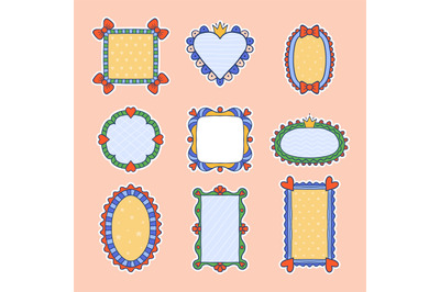 Cute frames. Funny templates for scrapbook photos graphic sketchy curl