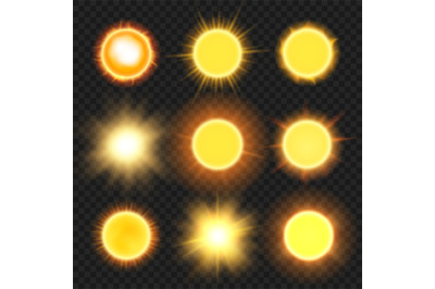 Weather symbol. Glossy realistic geometrical hot circles sun pictures