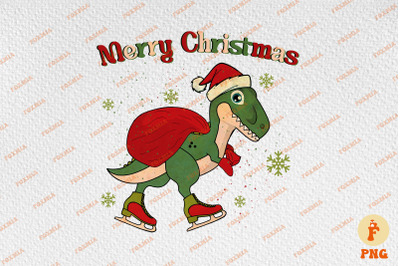 Merry Christmas Ice Skating Dinosaur