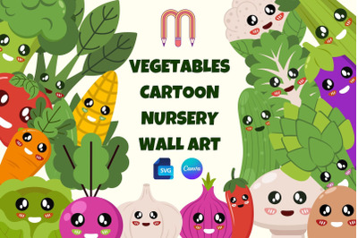 Customizable Vegetables Cartoon Nursery Wall Art | Printable Canva