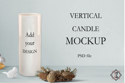 Vertical candle mockup. Editable PSD