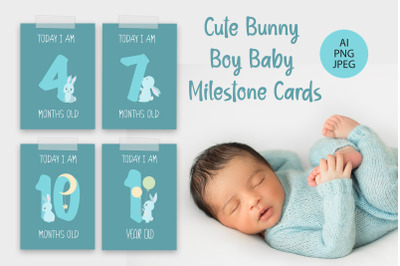 Cute Bunny Boy Baby Milestone Cards PNG, Numbers clipart