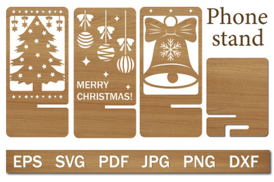 Phone Stand Template with Christmas Pattern, Laser Cut