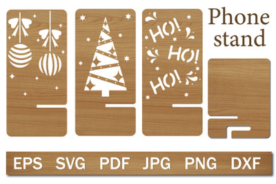 Phone Stand Template with Christmas Pattern, Laser Cut